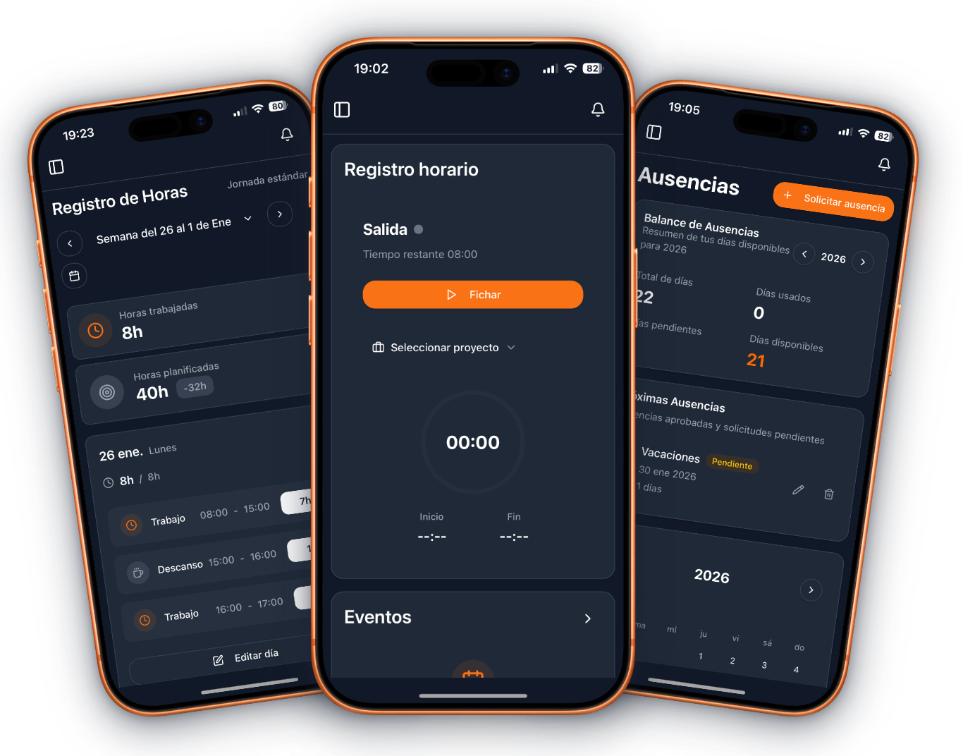 Panel de control de Rolda mostrando proyectos activos y registro de tiempo